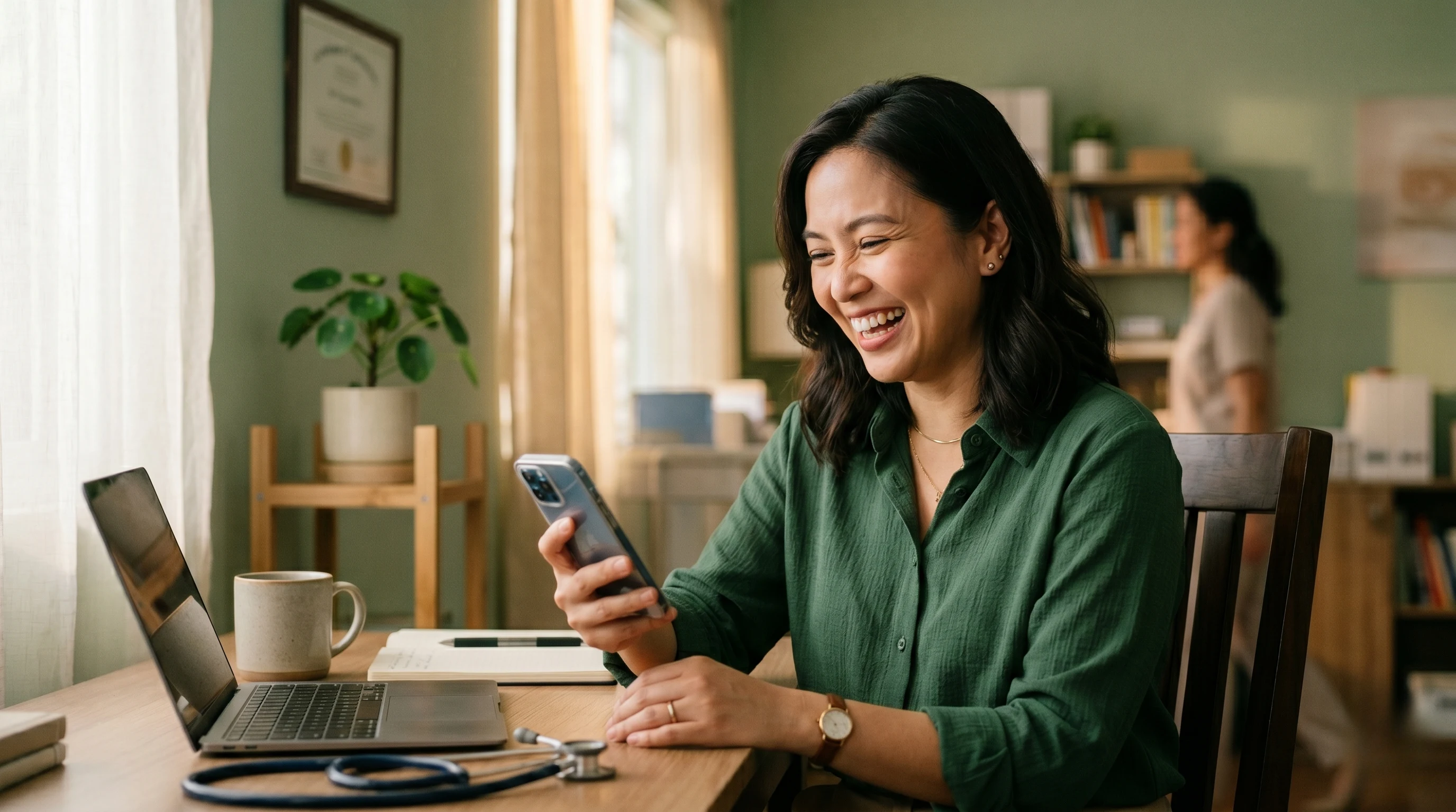 Filipino clinic doctor at her desk